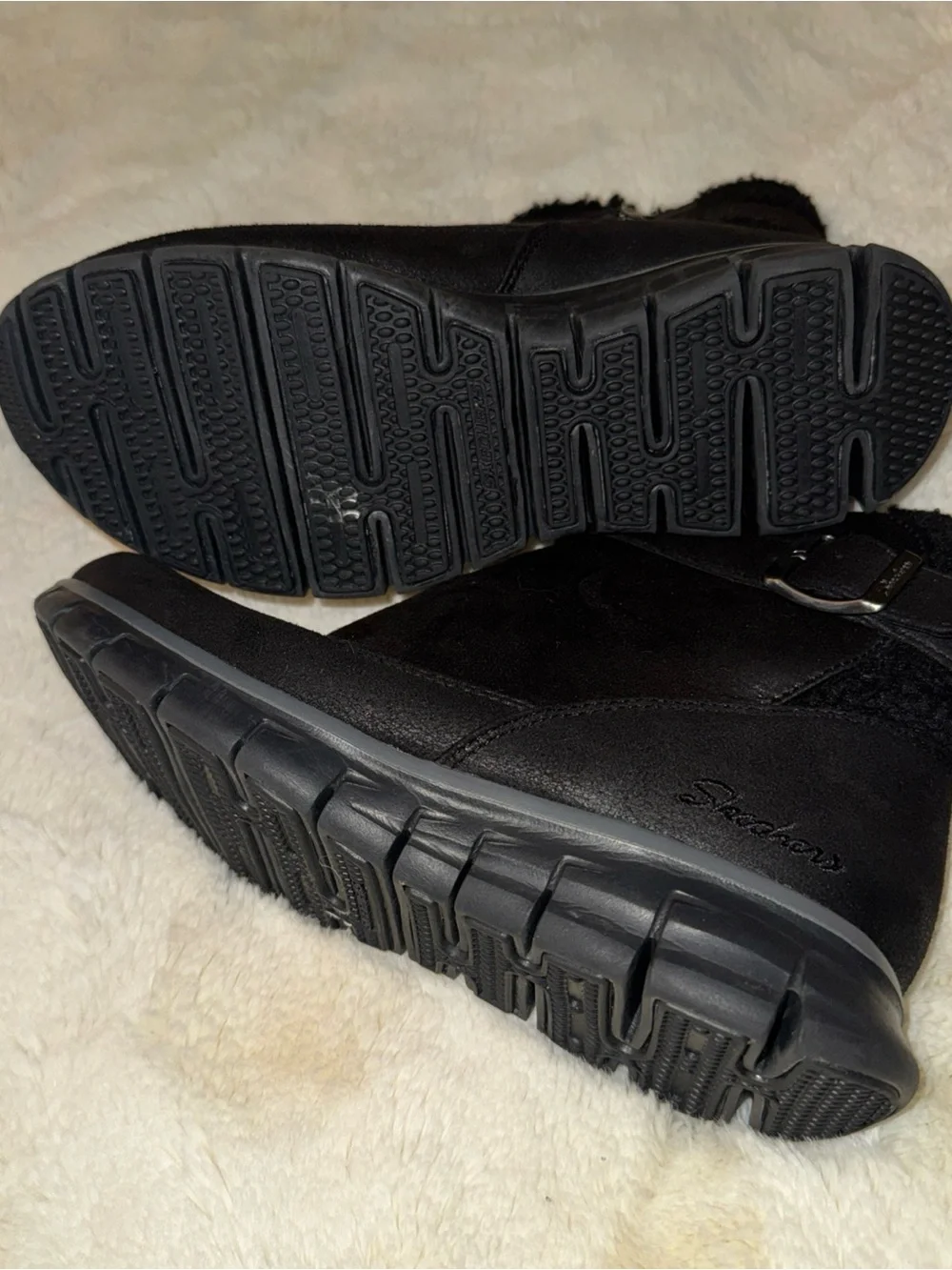 Skechers Black Fleece-Lined Winter Ankle Boots
